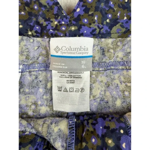 Columbia Floral Print Shorts Women's Size 16 Cotton Casual Blue Green - Picture 3 of 7